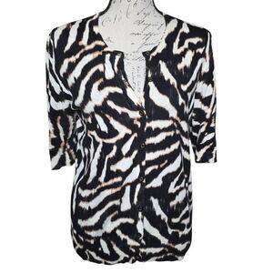 Ann Taylor Women's Size Med Black White Tan Animal Print Elbow Length Cardigan